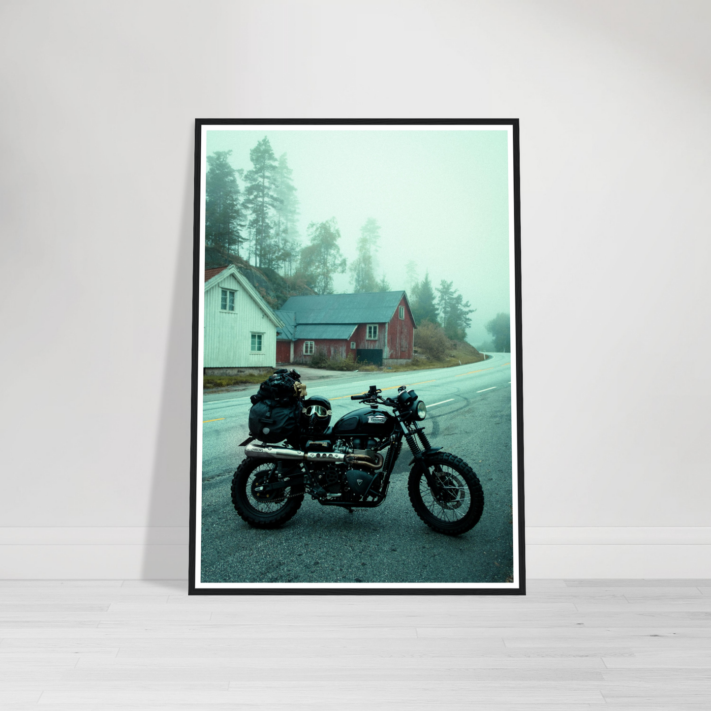 Motorcycle Framed Print, Large, Leaned Up Against Wall