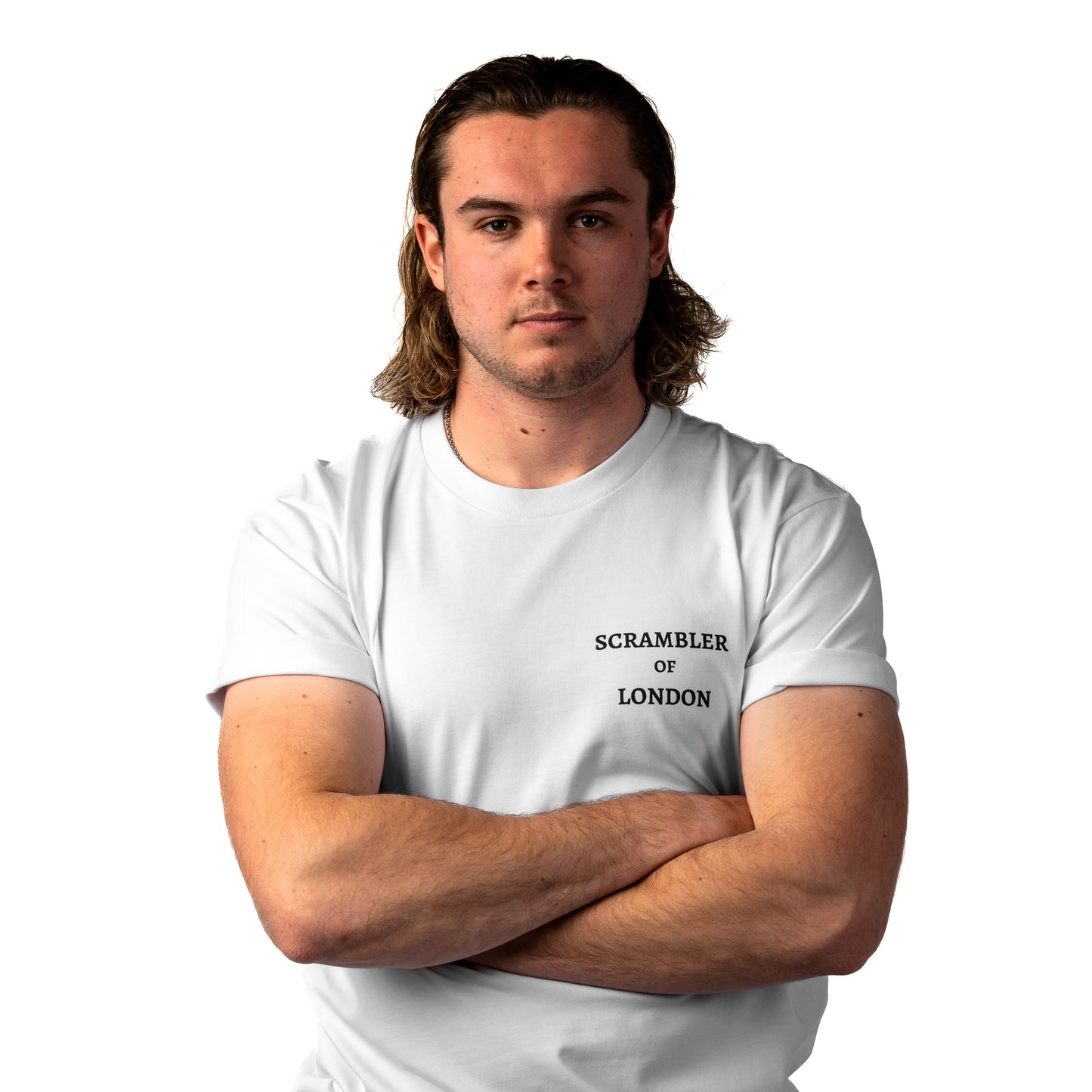 White T-Shirt, Logo, Model Front On